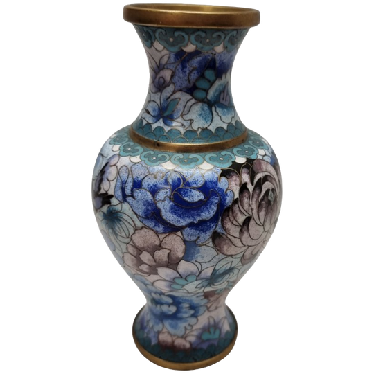 Vintage Blauwe Cloisonné Vaas 1