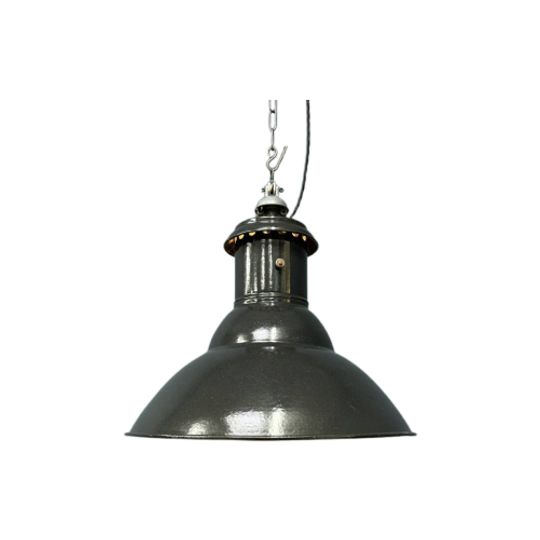Franse Middelgrote Zwart Emaille Hanglamp 1