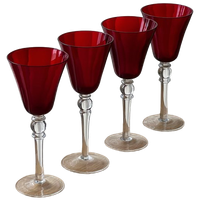 Set Of 4 Vintage Ruby Red Wine Glasses