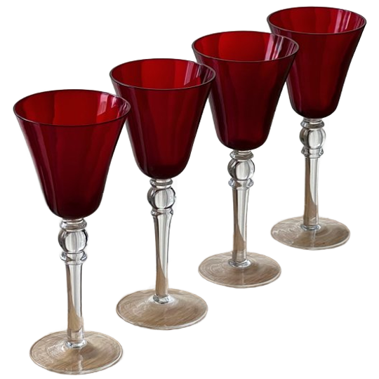 Set Of 4 Vintage Ruby Red Wine Glasses 1