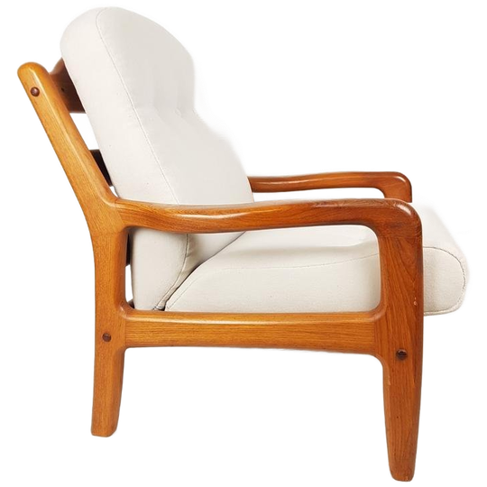 Vintage Deense Dyrlund Fauteuil Nieuw Gestoffeerd Off White 1