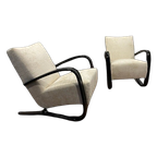 Set Van 2 Jindrich Halabala H269 Loungestoelen Wit Bouclé thumbnail 1