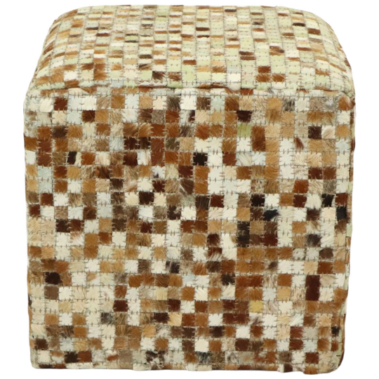 Vintage Vierkante Poef Geitenleer Patchwork Mozaïek Patroon 1