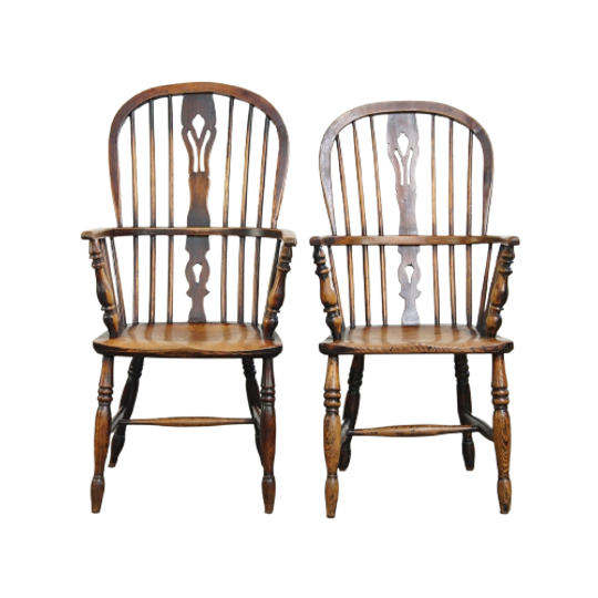 Set Van 2 Prachtige, Antieke Engelse Highback Windsor Eetkamerstoelen 1