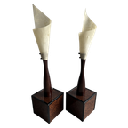 Set Van 2 Organisch Gevormde Lampen Met Rijke Houten Voet. thumbnail 1