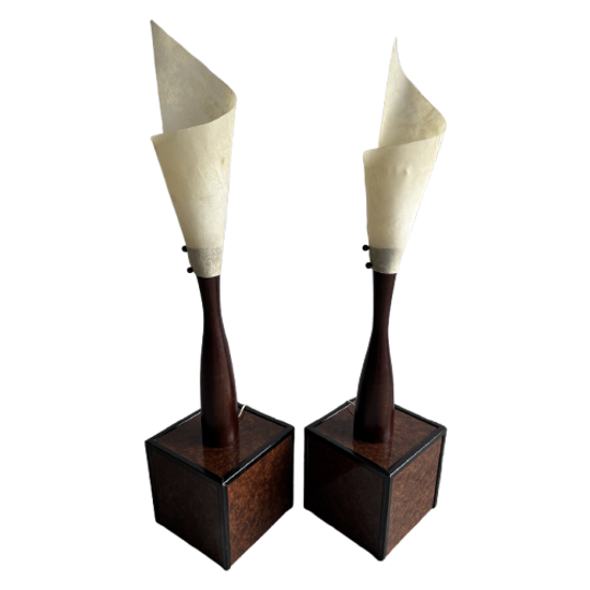 Set Van 2 Organisch Gevormde Lampen Met Rijke Houten Voet. 1