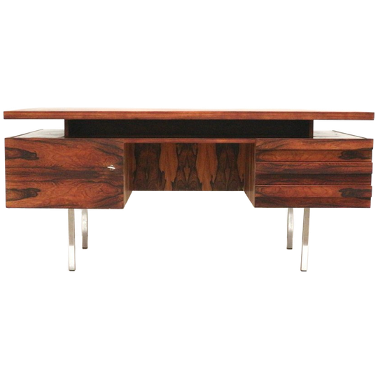 Groot Vintage Palissander Bureau / Directiebureau Van Leo Bub Voor Wertmöbel Uit De Jaren ’60 1