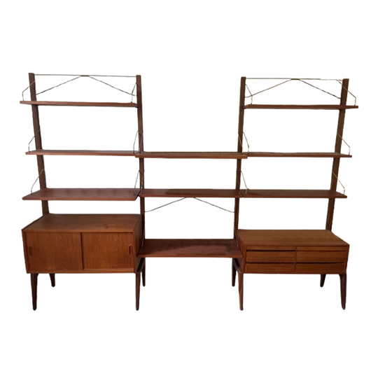 Poul Cadovius/ Cado 3 Deelig Wandsysteem, Vrijstaand, Teak Fineer, 60er Jaren, Zeldzame Opstelling 1