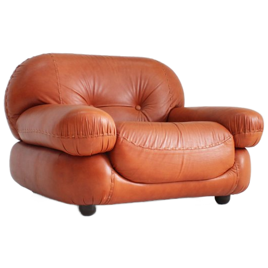 Sapporo Italiaanse Cognac Leren Design Fauteuil Mobil Girgi Jaren 70 1