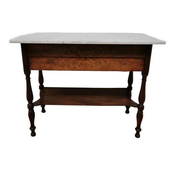 Antieke Franse Make-Up Kaptafel Sidetable Bijzettafel Met Marmer Blad 1