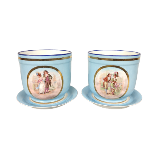 Duo Vintage Bloempotten In Sèvres Stijl 1
