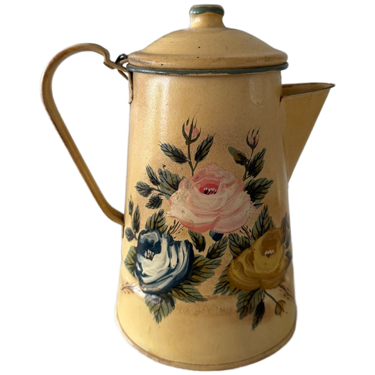 Vintage Haïti Grote Sier Theepot Met Beide Kanten Rozen Dessin 1