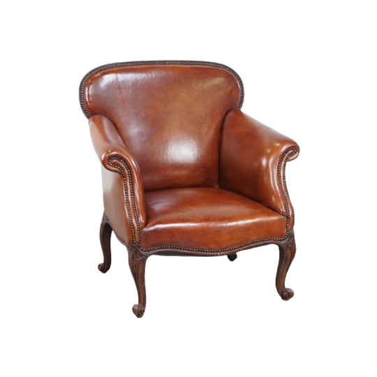 Volledig Gerestaureerde Antieke Schapenleren Fauteuil 1