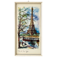 Mid-century Waterverf Schilderij Parijs Eiffeltoren Arno 1970’s