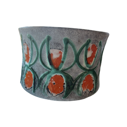 Vintage Bloempot Oranje Groen 1
