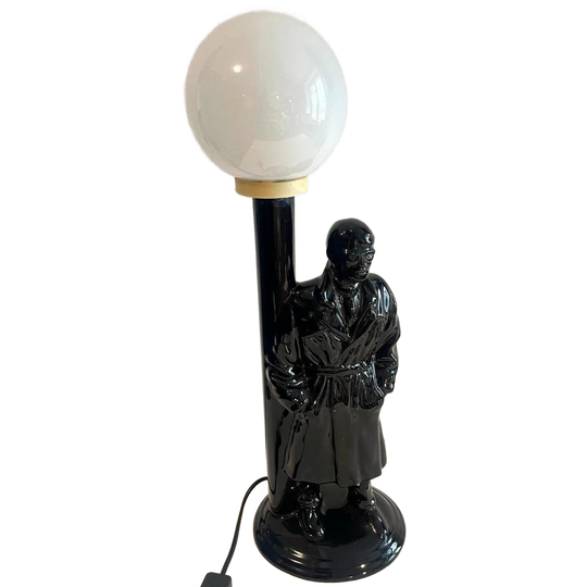 Vintage '80 Lamp - Zwart Aardewerk Man Met Bol 1