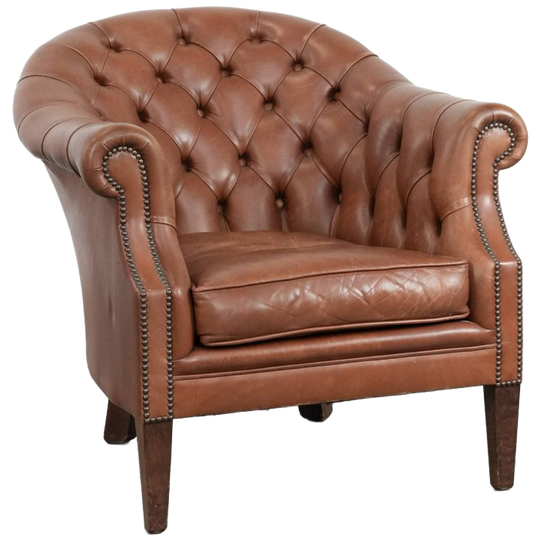 Rundleren Chesterfield Clubfauteuil In Engelse Stijl Afgewerkt Met Siernagels 1