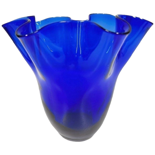 Mid-century Italiaanse Blauwe Zakdoek Vaas Fazzoletto Murano Glas 1960’s 1