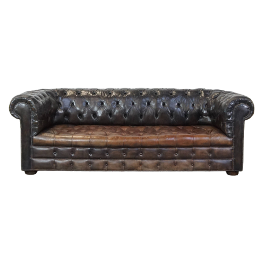 Zeer Luxe, Antieke Rundleren 3 Zits Chesterfield Bank Met Een Uniek Karakter En Een Uitmuntend Pa 1