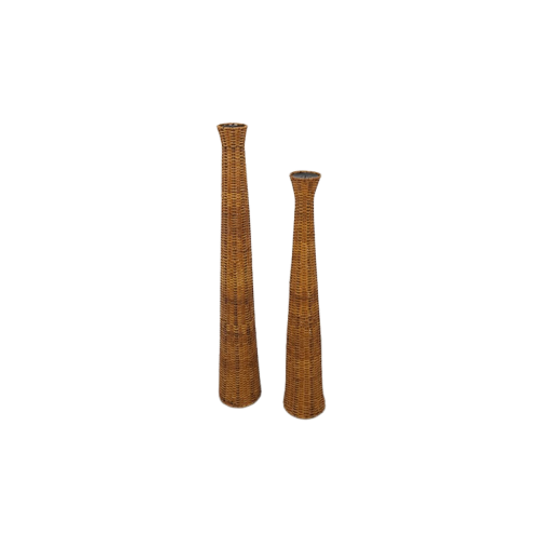 Set Hoge Rotan Kaarsen Kandelaar Vintage 1