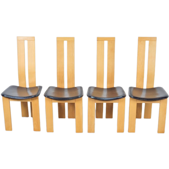 4 Vintage Beuken Leer Eetkamerstoelen Pietro Costantini Ello 1