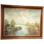 Antiek Xl Olieverf Schilderij Op Linnen thumbnail 1