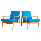 2 Fauteuils Blauwe Wollen Ploegstof | Wol Blauw thumbnail 1