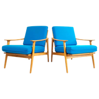 2 Fauteuils Blauwe Wollen Ploegstof | Wol Blauw