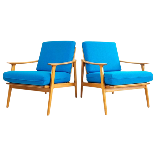 2 Fauteuils Blauwe Wollen Ploegstof | Wol Blauw