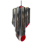 Space Age Design / Pop Art - Chromed And Red Inside - Hanging Pendant - Polished Tubes thumbnail 1