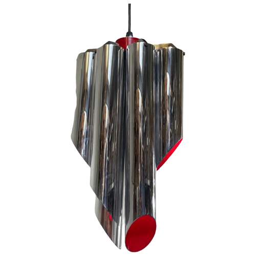 Space Age Design / Pop Art - Chromed And Red Inside - Hanging Pendant - Polished Tubes