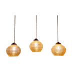 Trio Van Art Deco-Hangers In Amberkleurig Gecraqueleerd Glas thumbnail 1