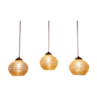 Trio Van Art Deco-Hangers In Amberkleurig Gecraqueleerd Glas