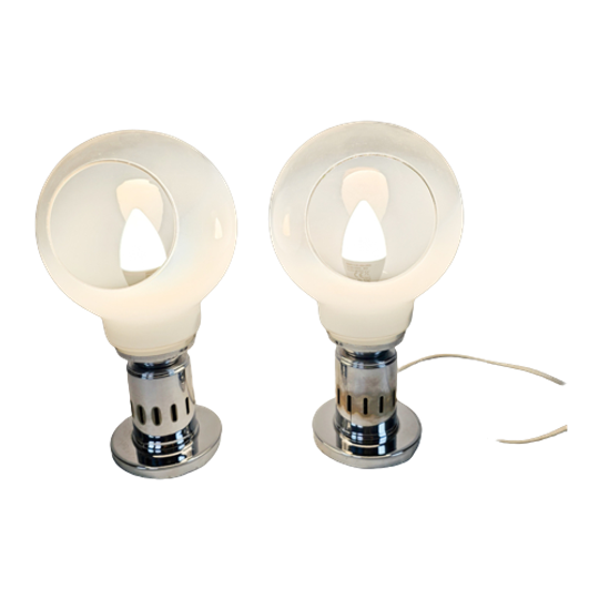 Murano - Mazegga - Carlo Nason - Tafellampen (2) Set - Glas - Chroom - 60's 1