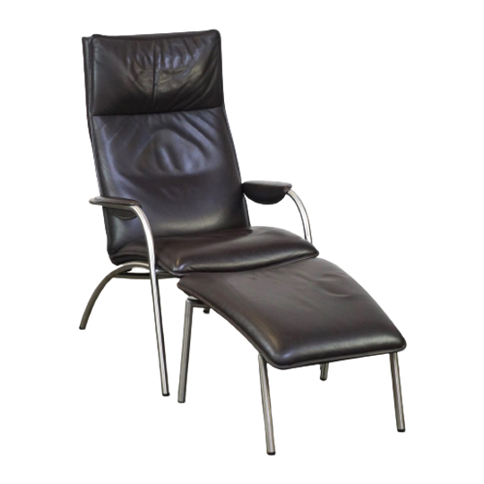 Donkerbruine Lederen Design Fauteuil + Hocker De Sede Ds 270 1
