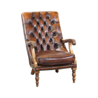 Comfortabele En Klassieke, Prachtig Gekleurde Engelse Rundleren Chesterfield Fauteuil thumbnail 1