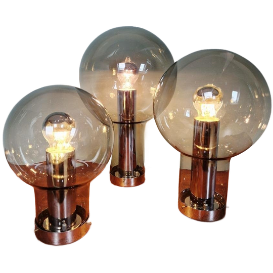 Trio Plafondlampen Van Rookglas, Raak, 1960 1