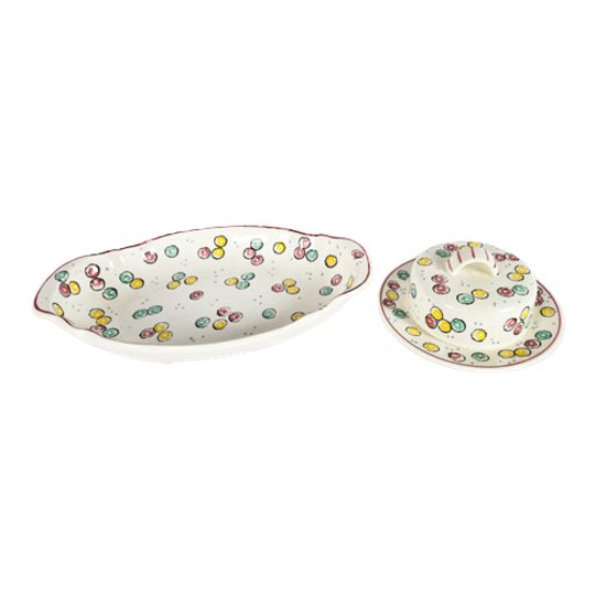 Smf Schramberg - Eva Zeisel - Majolica - Aardewerk - Botervloot - Fruitschaal - 2e Kwart 20e Eeuw 1