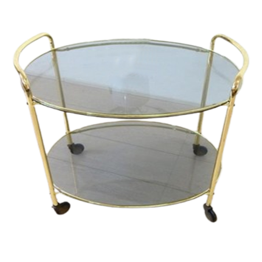 Vintage Bijzettafel Jaren 70 Serveerwagen Trolly Goud Kleur 1