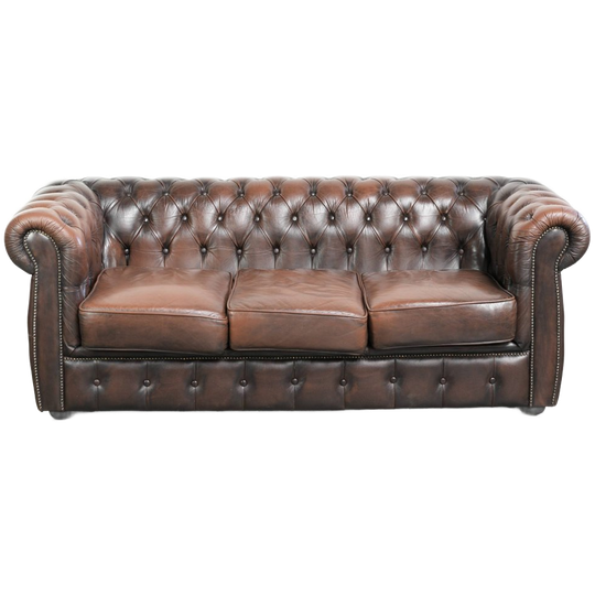 Bruine Rundleren Chesterfield 3 Zits Bank In Engelse Stijl Met Mooie Details 1