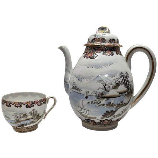 Oud Japans Porseleinen Theepot En Kopje, Begin 20e Eeuw 1