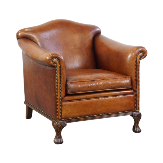 Zeer Mooie Schapenleren Fauteuil Met Een Luxe Vormgeving En Hout Gesneden Poten 1