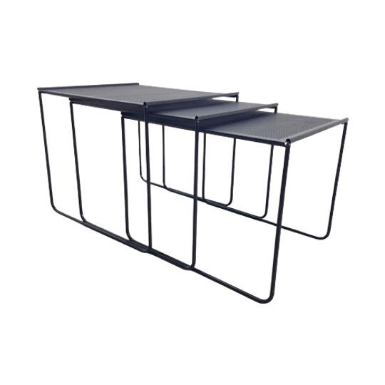 Vintage Zwart Metaal Bijzettafel Mimi Set Nesting Tables '80 1