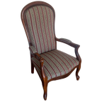 Antieke Houten Fauteuil Met Gestreept Patroon. thumbnail 1
