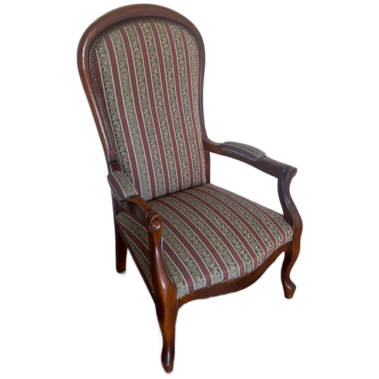 Antieke Houten Fauteuil Met Gestreept Patroon. 1