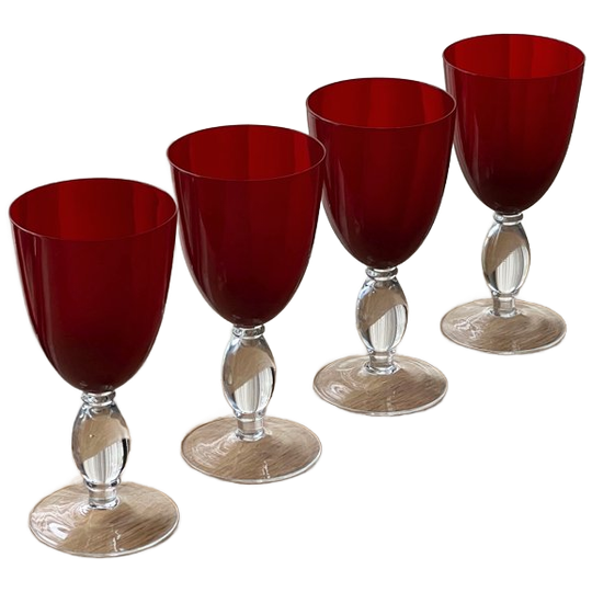Set Of 4 Vintage Ruby Red Wine Glasses 1