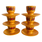 Set Retro Okergele Oranje Kunststof Eierdopjes D.b.p. 1970’s thumbnail 1