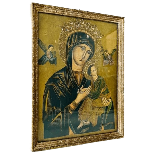 Vintage Byzantijns Icoon Schilderij Onze-lieve-vrouw 1940’s 1