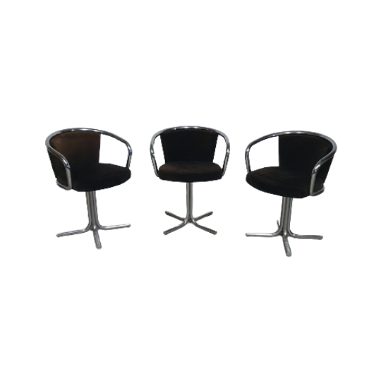 3 X Mid Century Tube Frame Chairs ( Turnable ) Corduroy Upholstery. 1