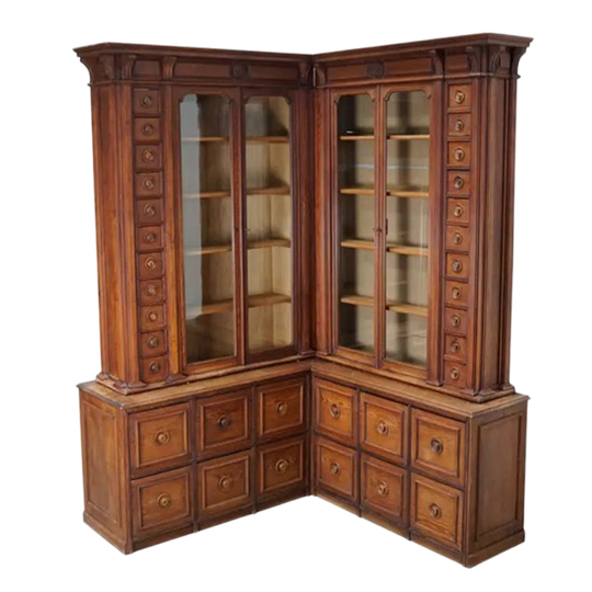 Large Antique German Pitch Pine Corner Apothecary Cabinet / Vitrine Ca 1900s 1